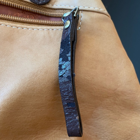 Genuine Soft Leather Sophia Visconti Handbag 13”Lx9”H. Camel and Brown - Picture 11 of 13